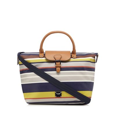 Multi-coloured striped buckle detail tote bag